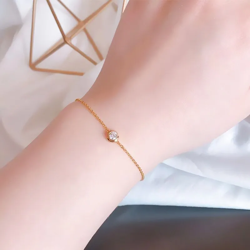 316L Stainless Steel  A Zircon Shiny Beautiful Golden Bracelet For Women