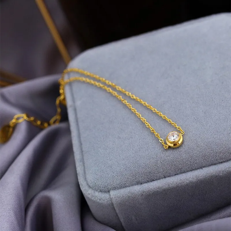316L Stainless Steel  A Zircon Shiny Beautiful Golden Bracelet For Women