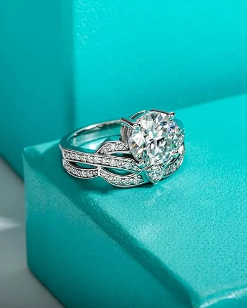 3.55Ctw Moissanite Engagement Rings D Color VVS1 925 Sterling Silver Crown Wedding Rings Mask Promise Ring Wedding Band Eternity Rings for Women with Certificate