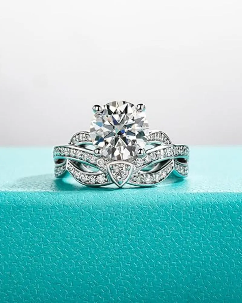 3.55Ctw Moissanite Engagement Rings D Color VVS1 925 Sterling Silver Crown Wedding Rings Mask Promise Ring Wedding Band Eternity Rings for Women with Certificate