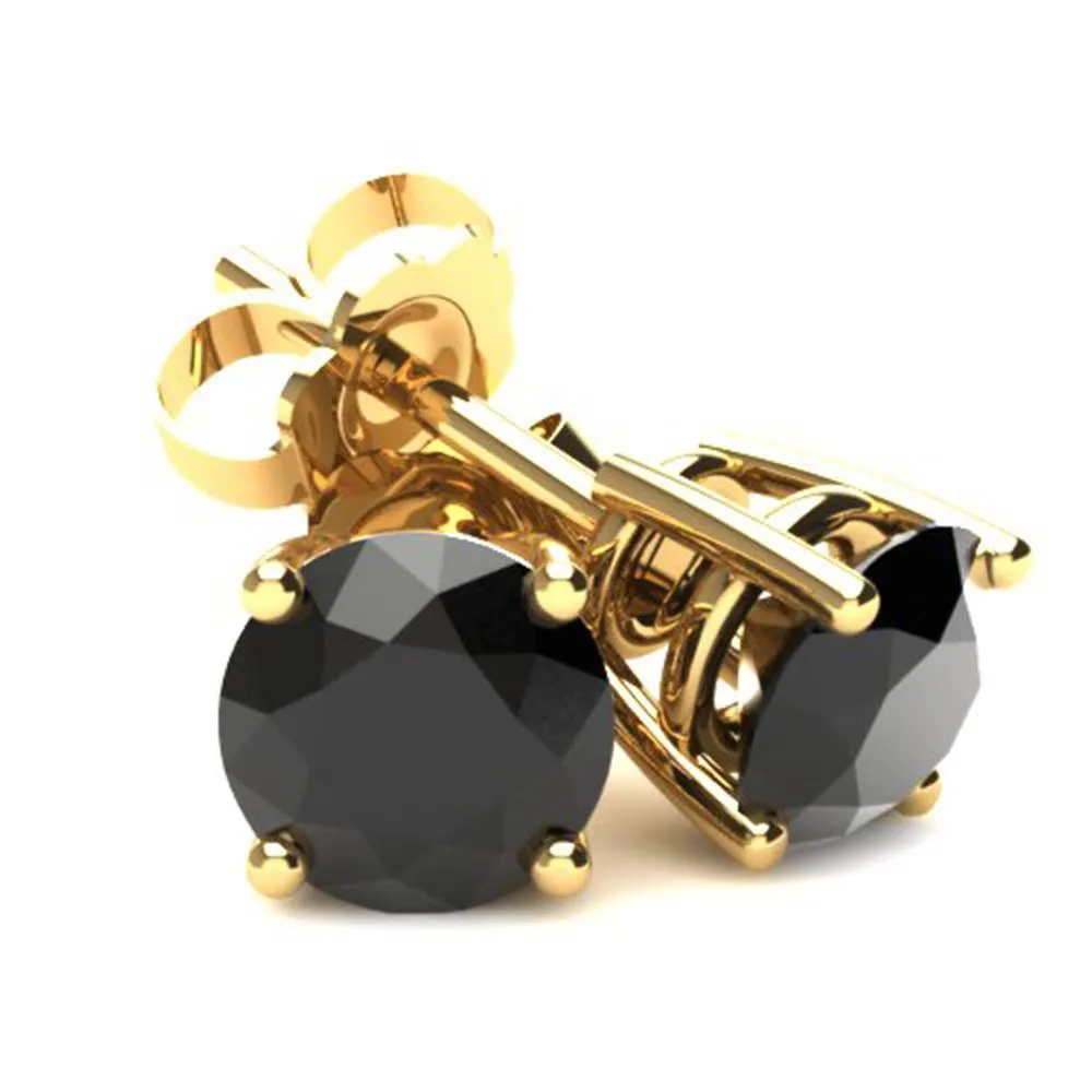 .85Ct Round Brilliant Cut Heat Treated Black Diamond Stud Earrings in 14K Gold Basket Setting
