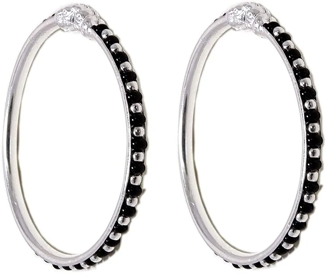 925 Black beaded Silver Bangle Set For 3 To 4 Years  Kids (Design 2)