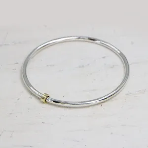 925 Silver bangle with little brass spinner - Size W6.5