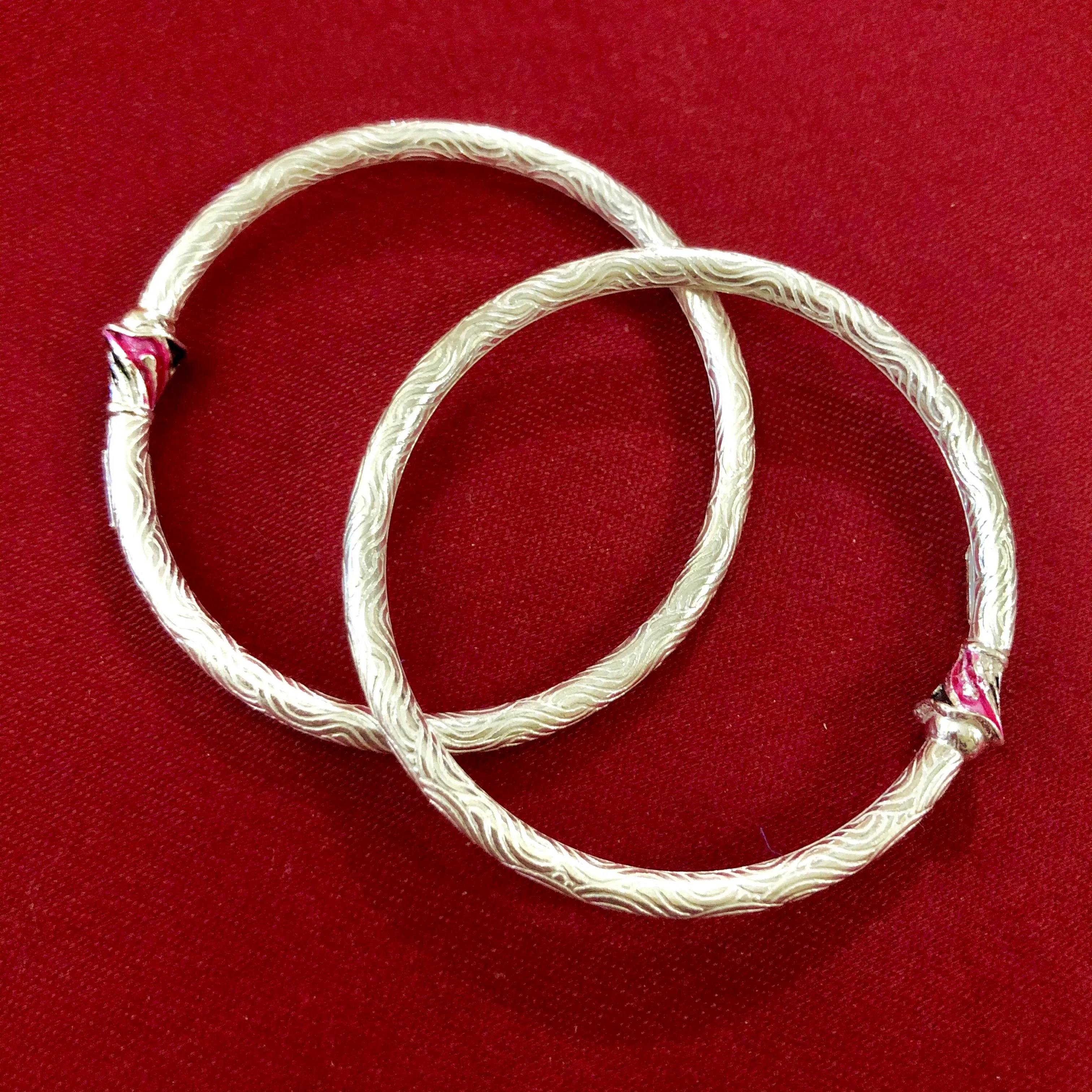925 Silver Designer Unisex Openable Baby Bangle Set (Design 62)