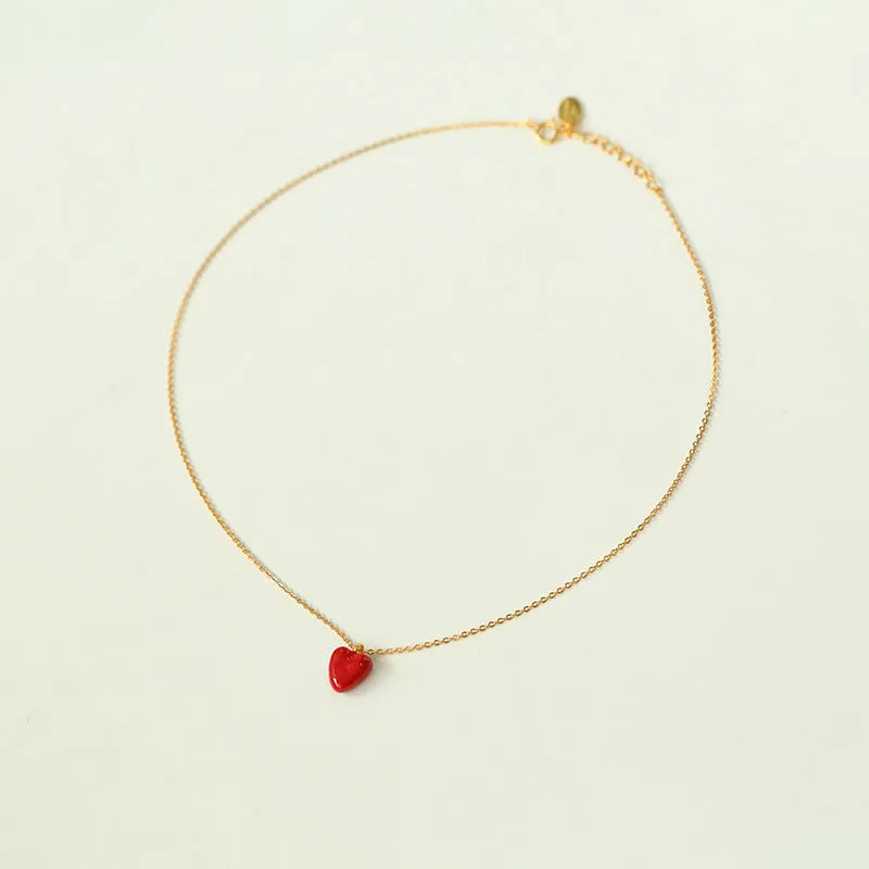 925 Silver Red Enamel Love Pendant Necklace