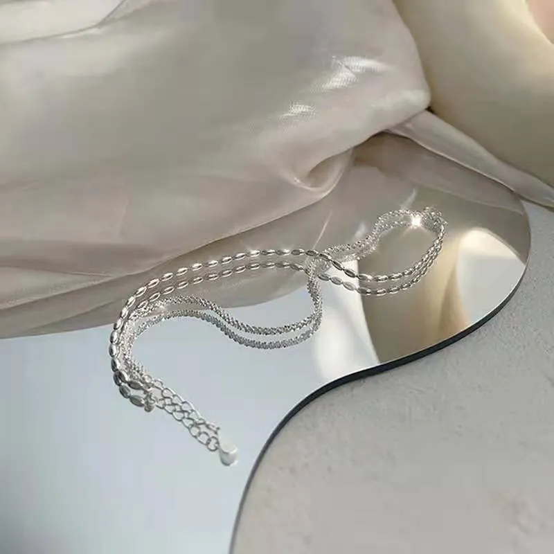 925 Sterling Silver Double Layer Bracelet Beads Exquisite Simple Women Bracelet Fine Jewelry Accessories