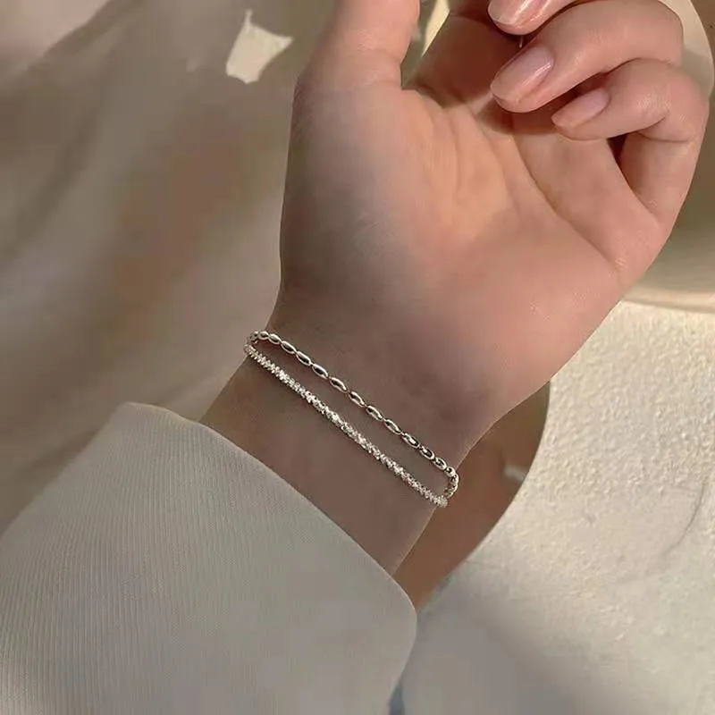 925 Sterling Silver Double Layer Bracelet Beads Exquisite Simple Women Bracelet Fine Jewelry Accessories