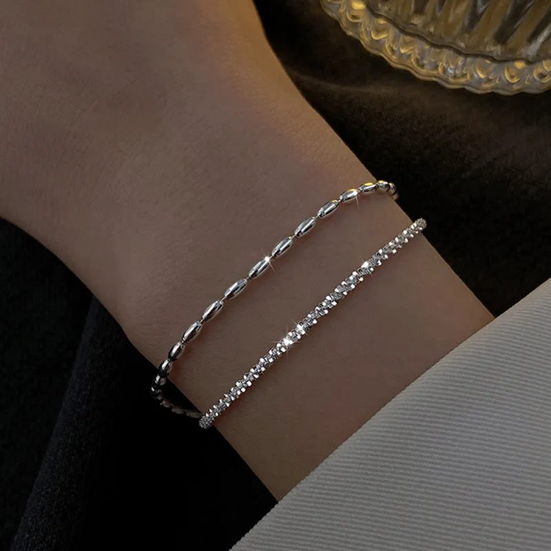 925 Sterling Silver Double Layer Bracelet Beads Exquisite Simple Women Bracelet Fine Jewelry Accessories