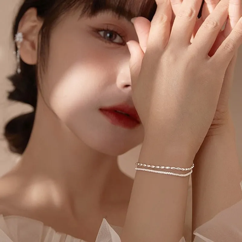 925 Sterling Silver Double Layer Bracelet Beads Exquisite Simple Women Bracelet Fine Jewelry Accessories