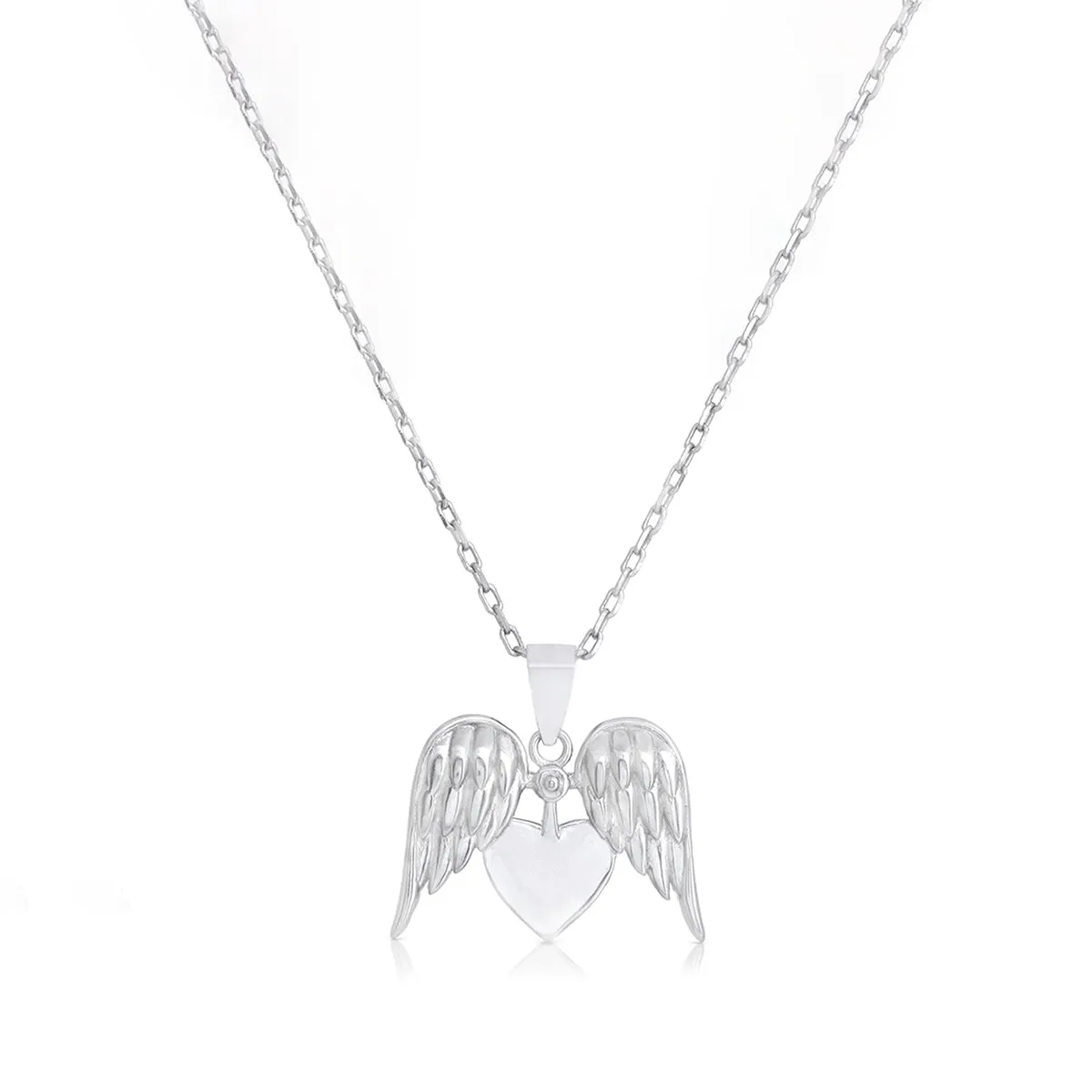 925 Winged Heart Rhodium Plated Chain Pendants