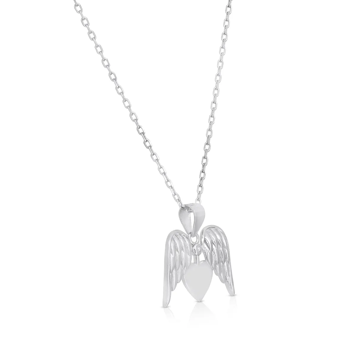 925 Winged Heart Rhodium Plated Chain Pendants