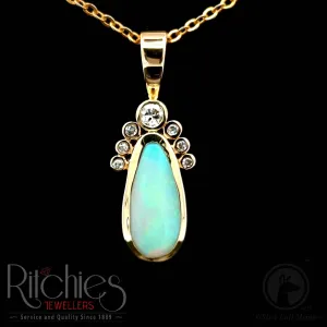9ct Yellow Gold Opal and Diamond Pendant