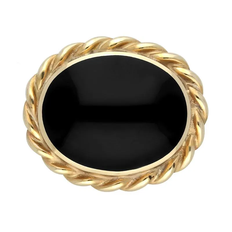 9ct Yellow Gold Whitby Jet Rope Twist Edge Small Brooch