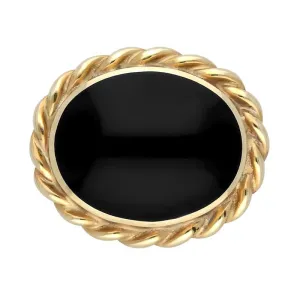 9ct Yellow Gold Whitby Jet Rope Twist Edge Small Brooch