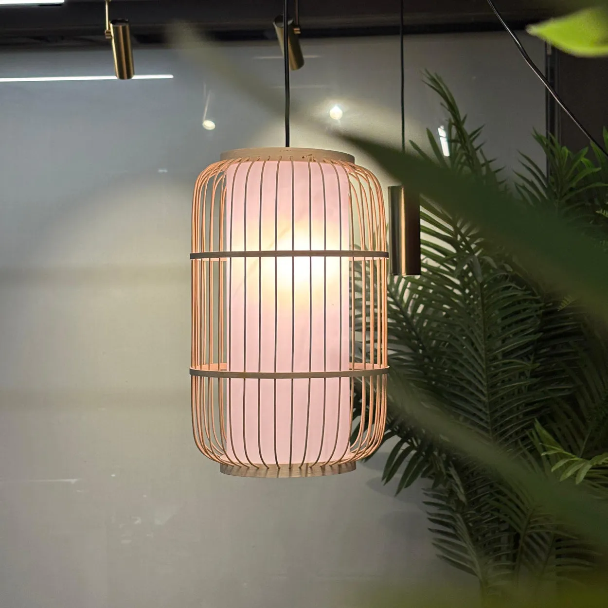 ANKUR NIVA NATURAL BAMBOO CANE AND FABRIC PENDANT LIGHT