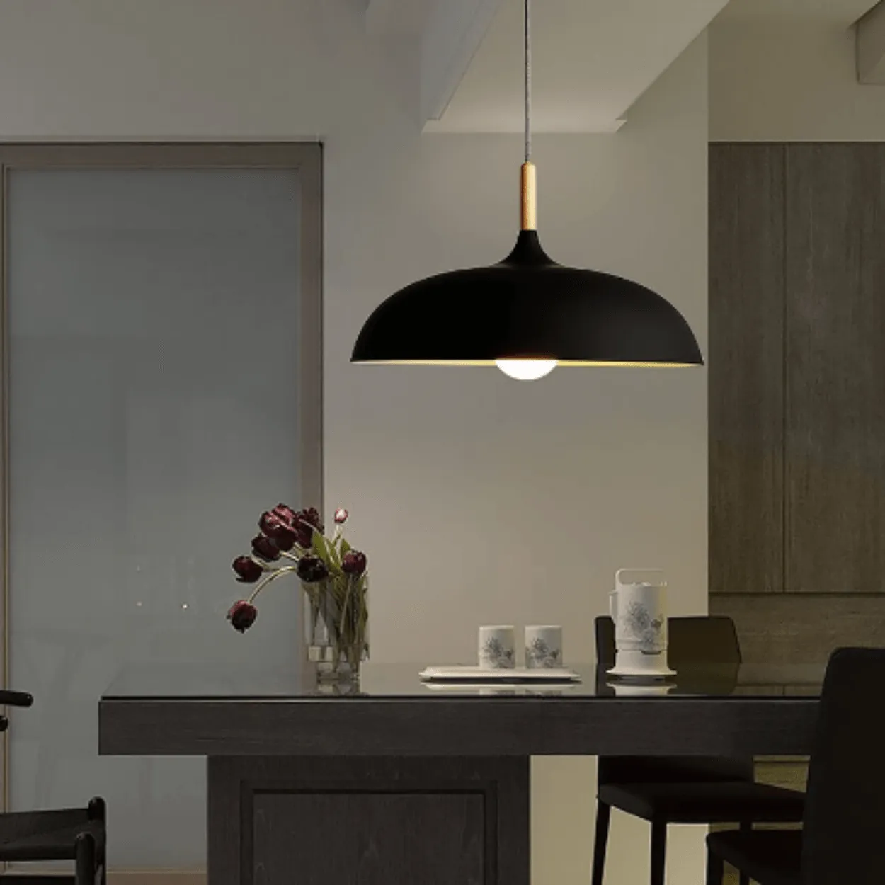 ANKUR NORDIC WIDE METAL AND NATURAL WOOD PENDANT LIGHT