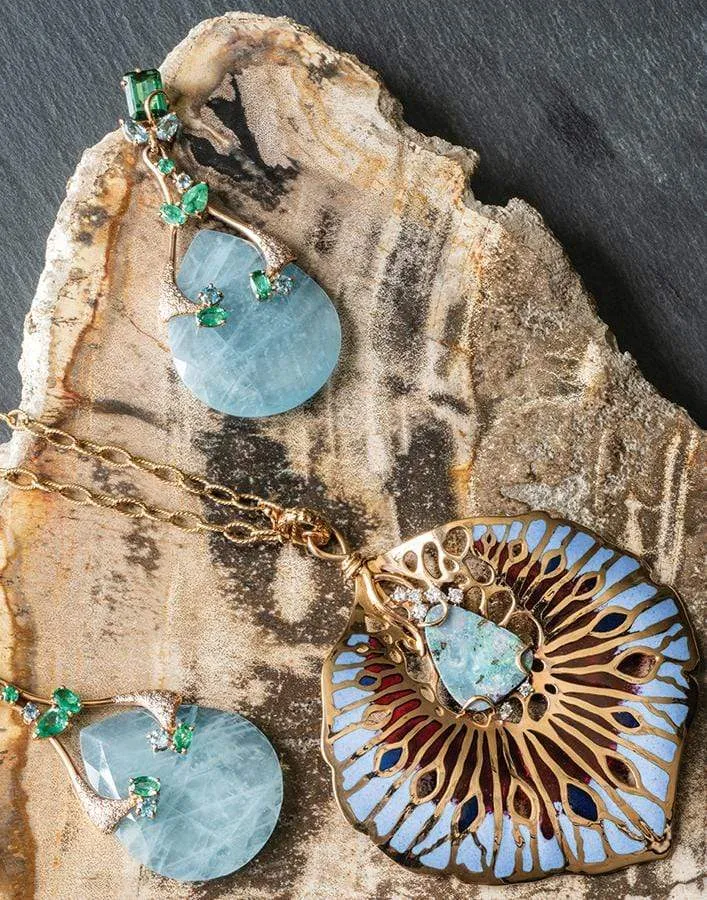 Aquamarine, Diamond, and Emerald Costa Paradiso Earrings