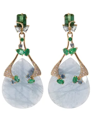 Aquamarine, Diamond, and Emerald Costa Paradiso Earrings