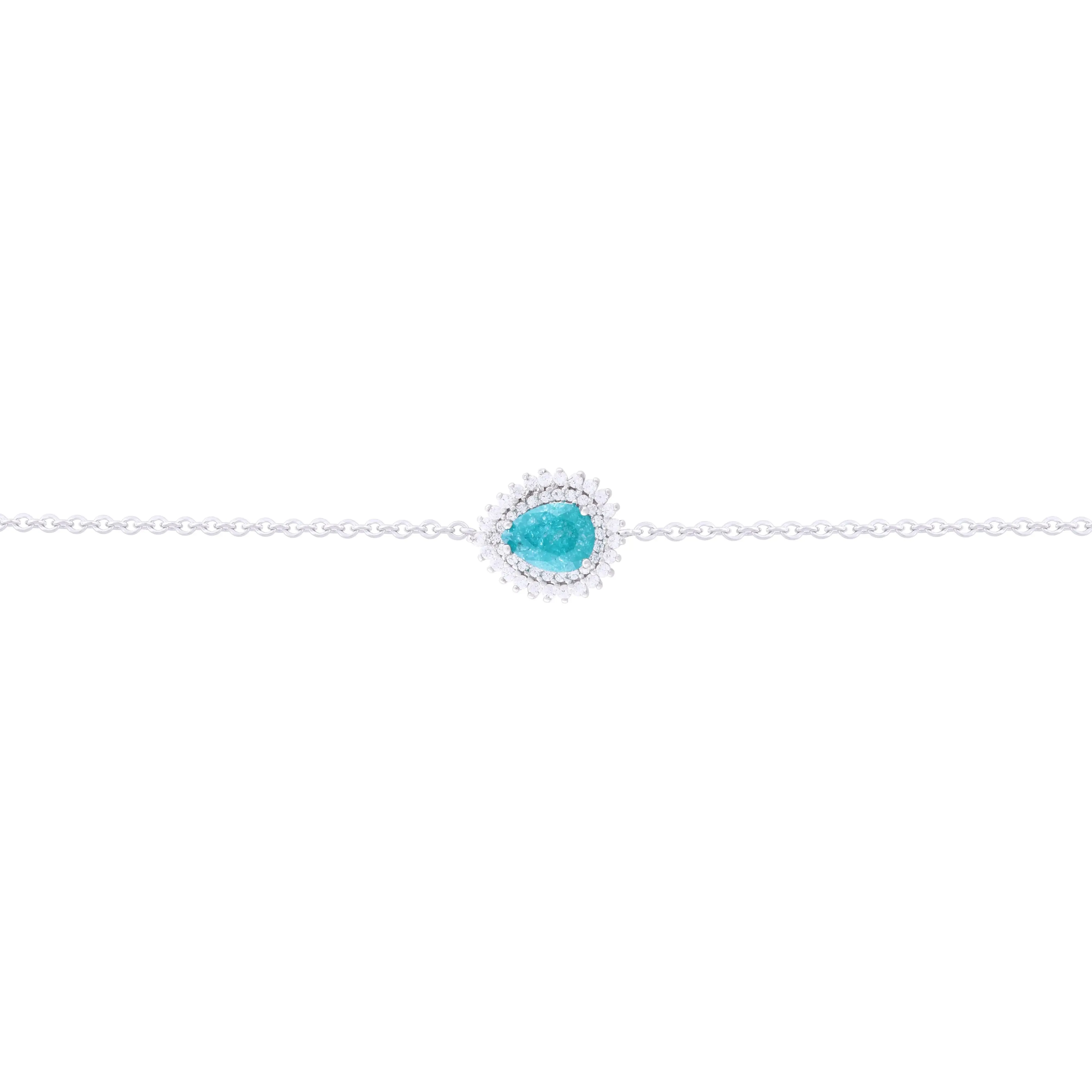 Asfour Chain Bracelet made of 925 sterling silver, with a pear Pendant, inlaid with a Green zircon Stone