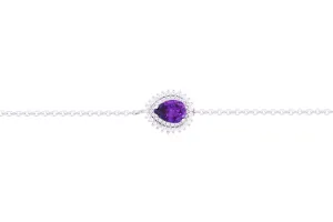 Asfour Crystal Chain Bracelet With Tenzanite Pear Design In 925 Sterling Silver BE0015-N-5