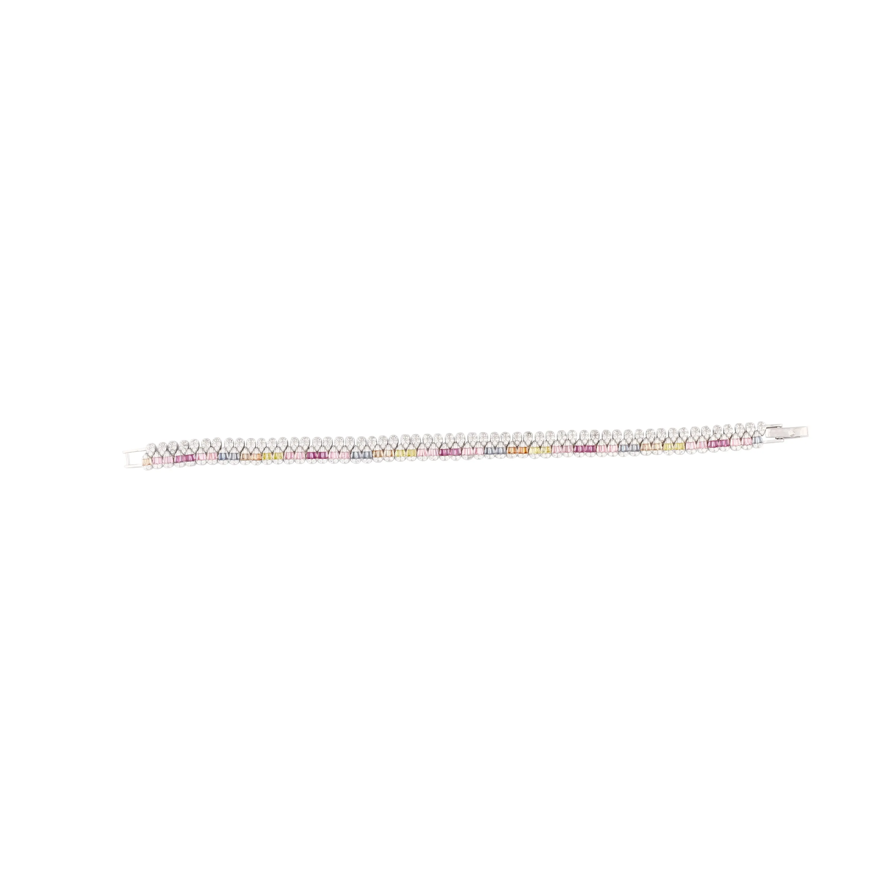 Asfour Tennis Bracelet In 925 Sterling Silver Stone Zircon Pear And Baguette