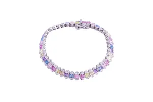 Asfour Tennis Bracelet Inlaid With Muti color Stones In 925 Sterling Sillver BR0469-K