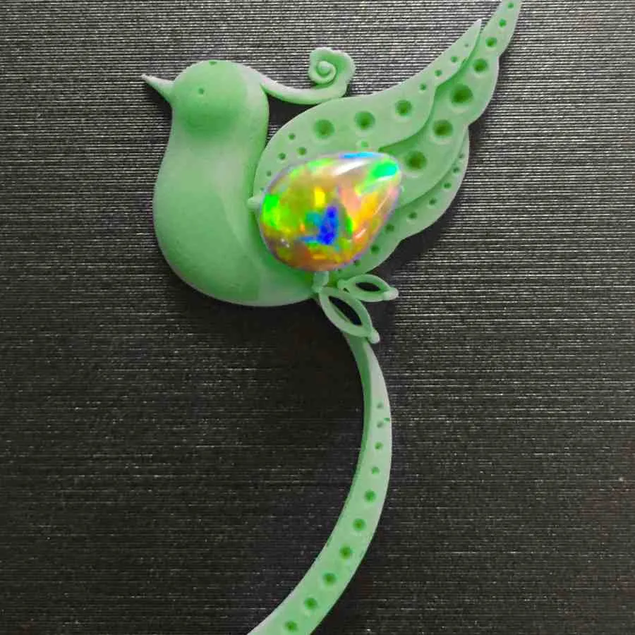 Baby Phoenix - Black Opal, Diamond, Sapphire Pendant Brooch 18K Gold