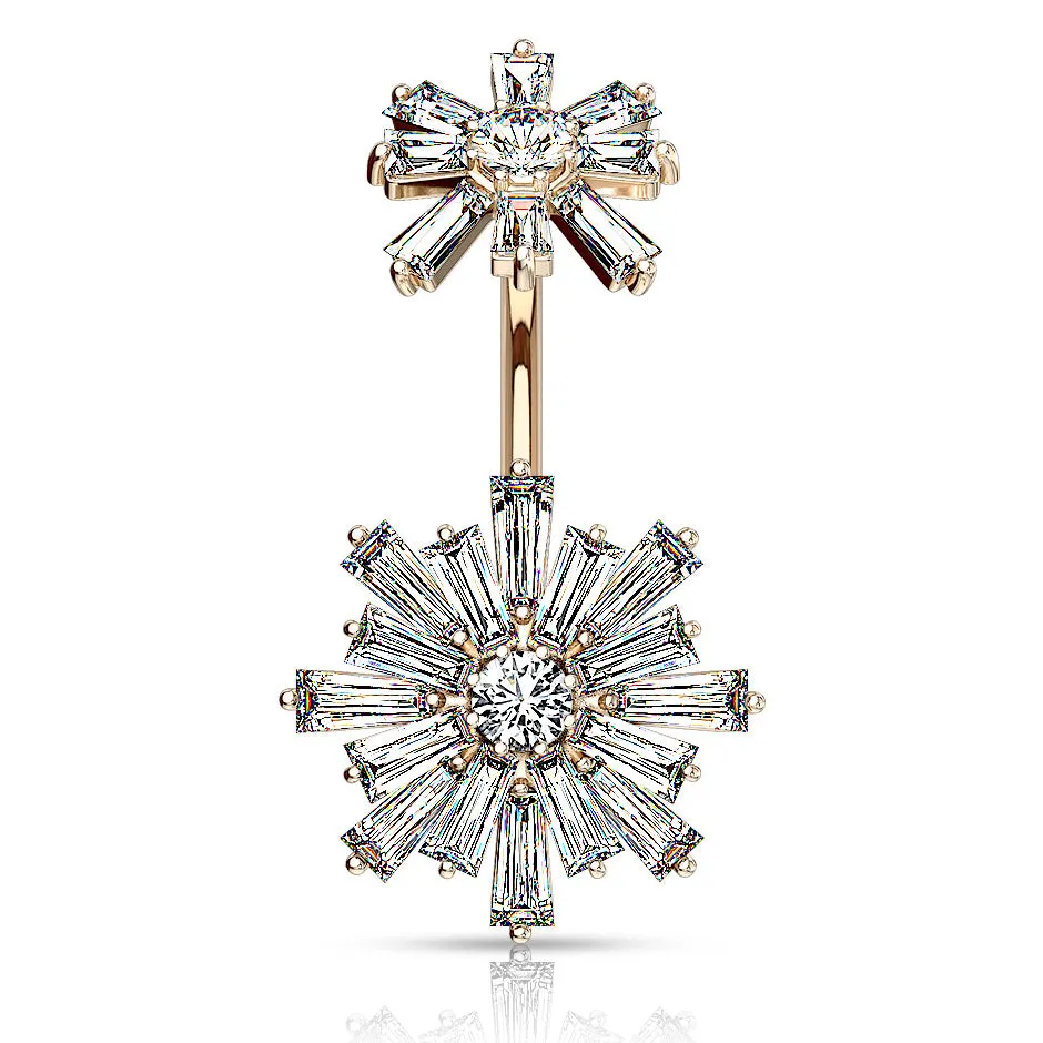 Baguette Fusion Belly Ring with Rose Gold Plating