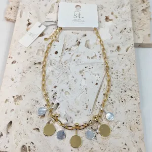 Bar and circle component linked in chain necklace