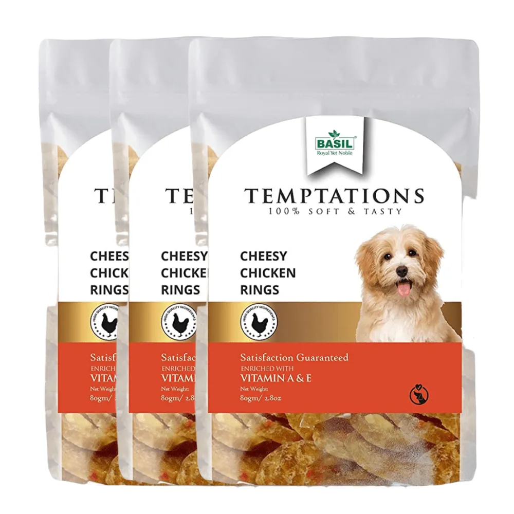Basil Temptations Cheesy Chicken Rings Dog Treat