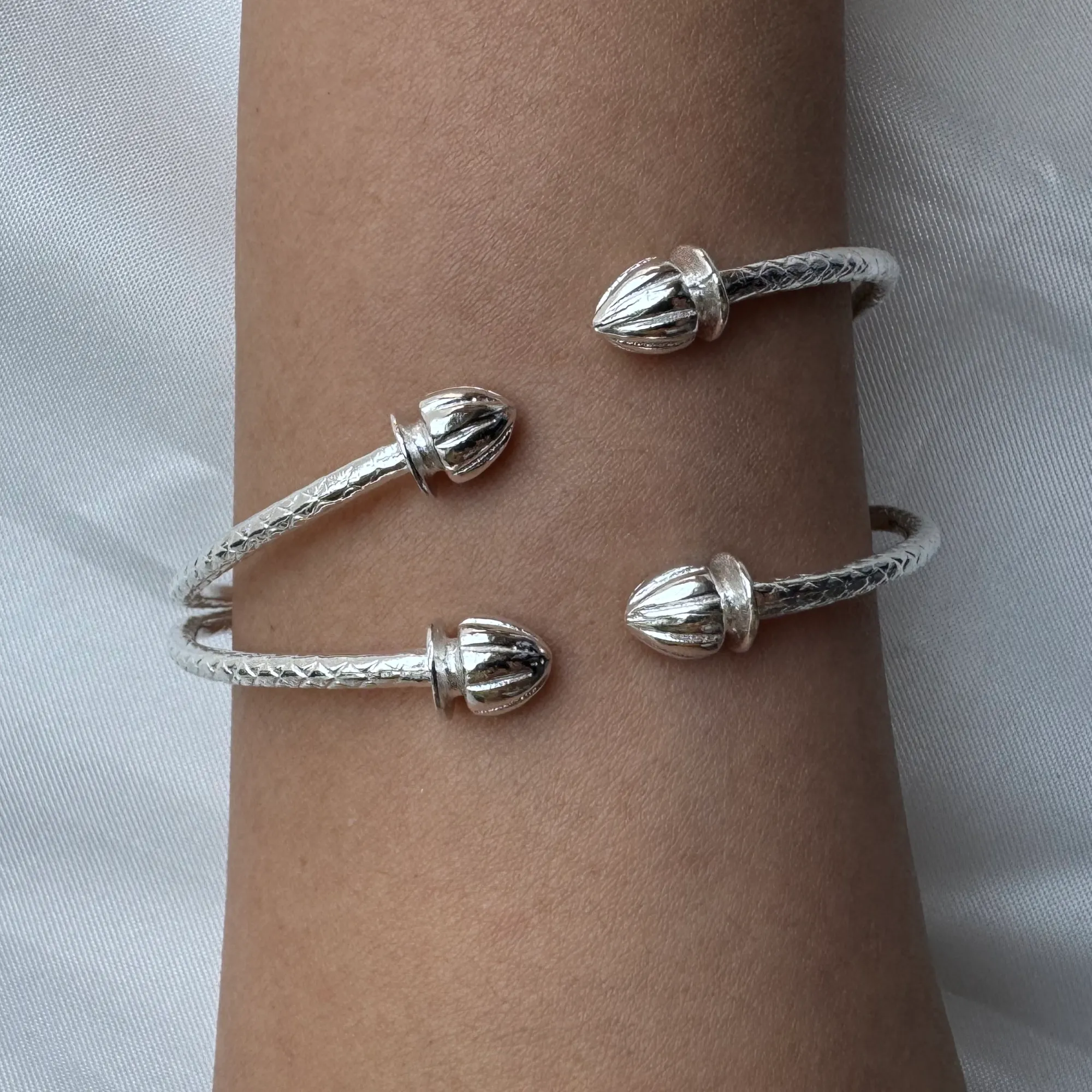 Better Jewelry Acorn .925 Sterling Silver West Indian Bangles, 1 pair