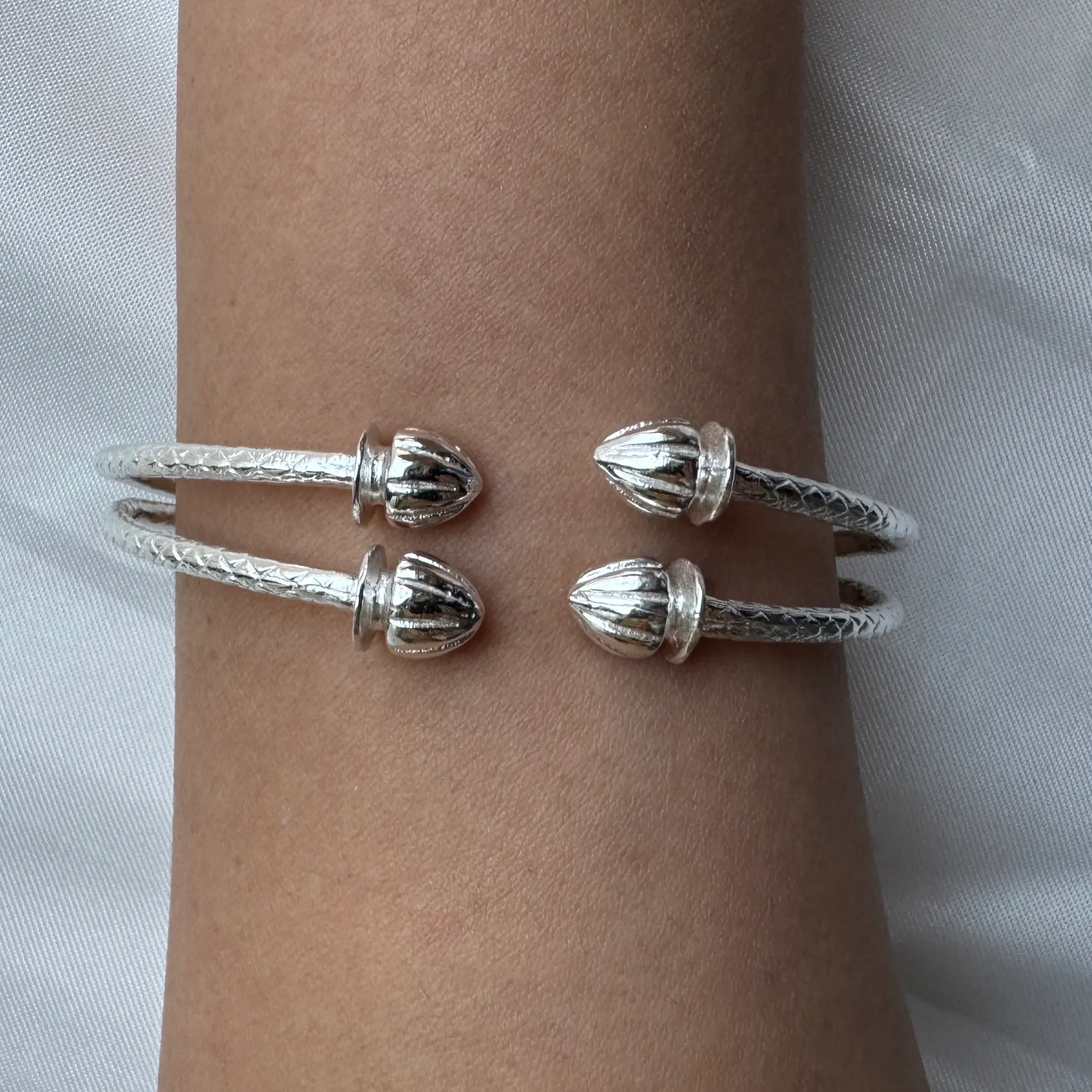 Better Jewelry Acorn .925 Sterling Silver West Indian Bangles, 1 pair