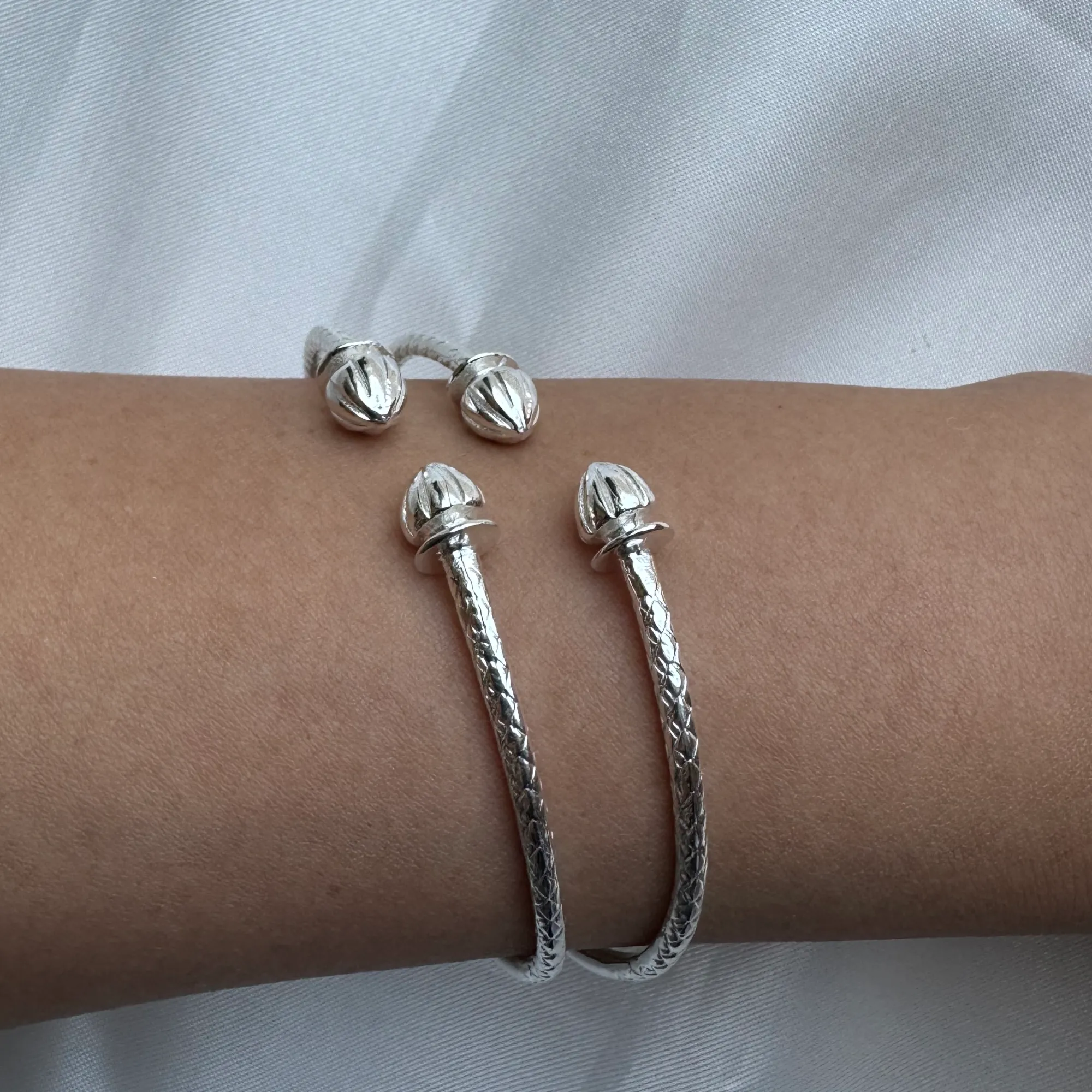 Better Jewelry Acorn .925 Sterling Silver West Indian Bangles, 1 pair