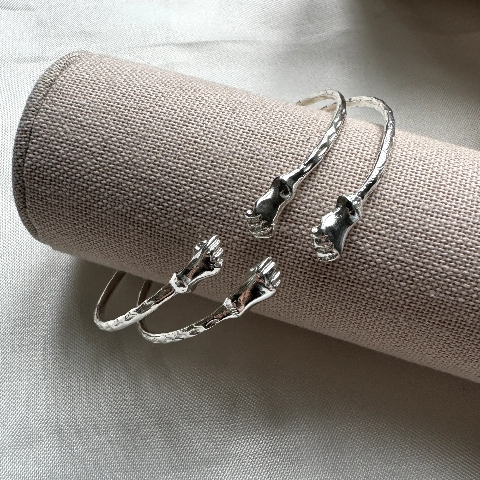 Better Jewelry Solid .925 Sterling Silver Small Fist Bangles; 15 grams (Made in USA), 1 pair