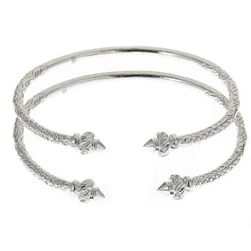 Better Jewelry Thin Ridged Arrow Taj Mahal .925 Sterling Silver Thin West Indian Bangles, 33gr., 1 pair