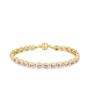 Bezel Emerald Ballier Tennis Bracelet- Baby Pink- Gold