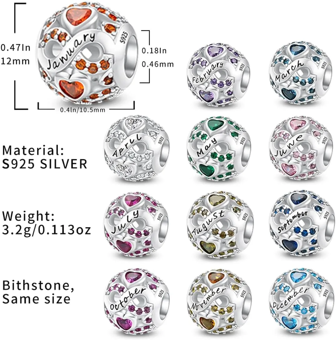 Birthstone Charms 925 Sterling Silver Charms for Europe and America Bracelets and Necklaces Anniversary Celebration Christmas Women's Jewelry Gifts
