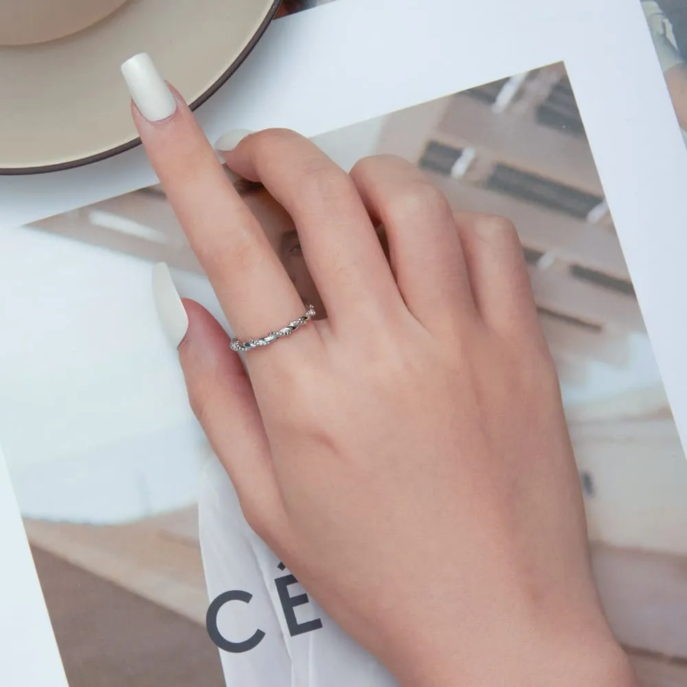 Boxed Solid 925 Signature Silver Twisted Crystal String Ring & Risma Huggie Earrings