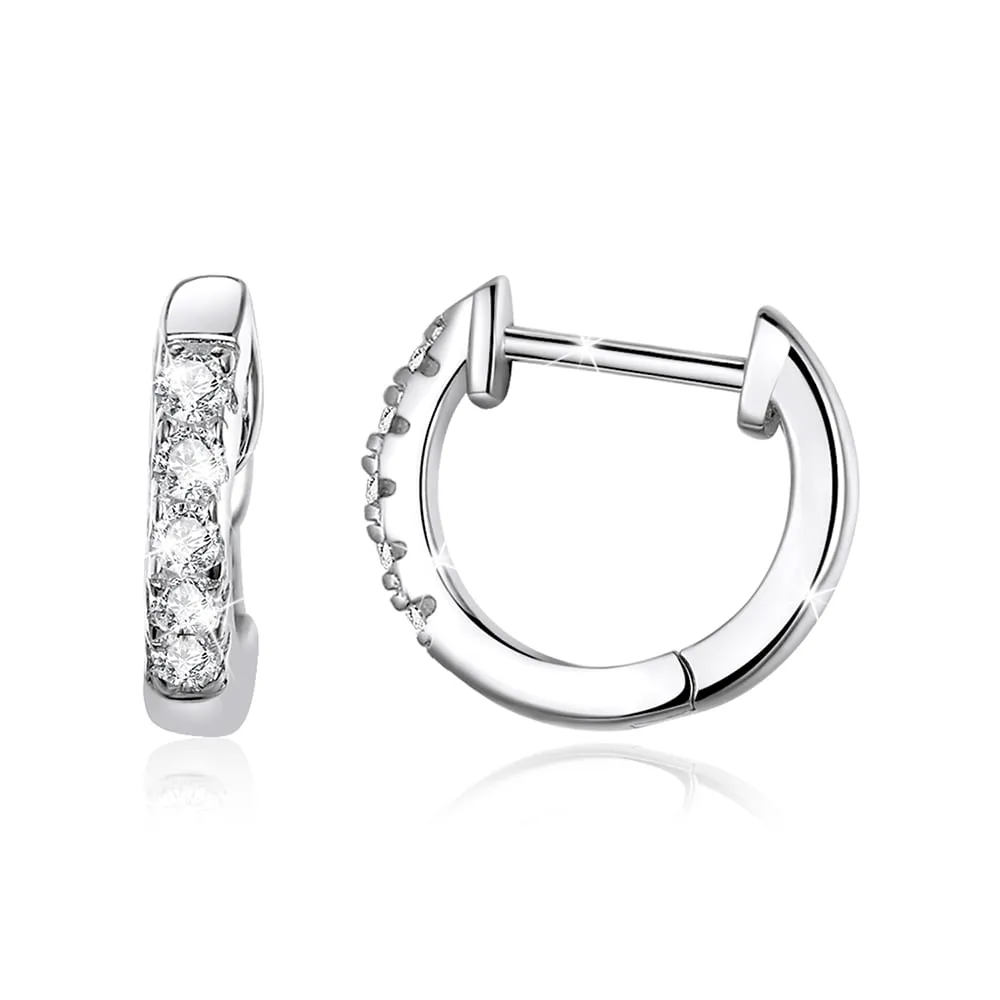 Boxed Solid 925 Signature Silver Twisted Crystal String Ring & Risma Huggie Earrings