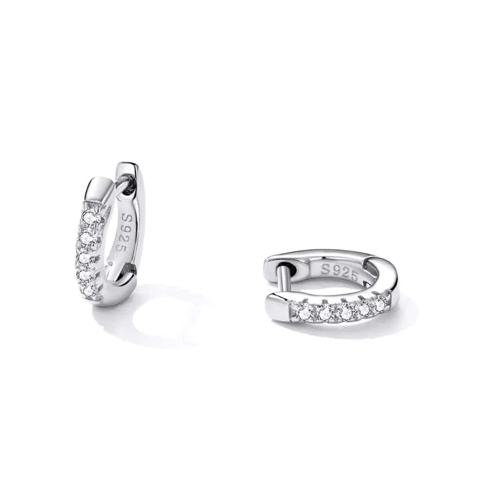 Boxed Solid 925 Signature Silver Twisted Crystal String Ring & Risma Huggie Earrings