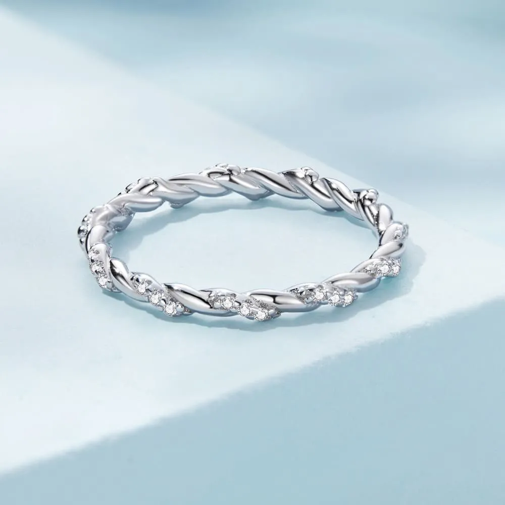 Boxed Solid 925 Signature Silver Twisted Crystal String Ring & Risma Huggie Earrings
