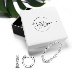 Boxed Solid 925 Signature Silver Twisted Crystal String Ring & Risma Huggie Earrings