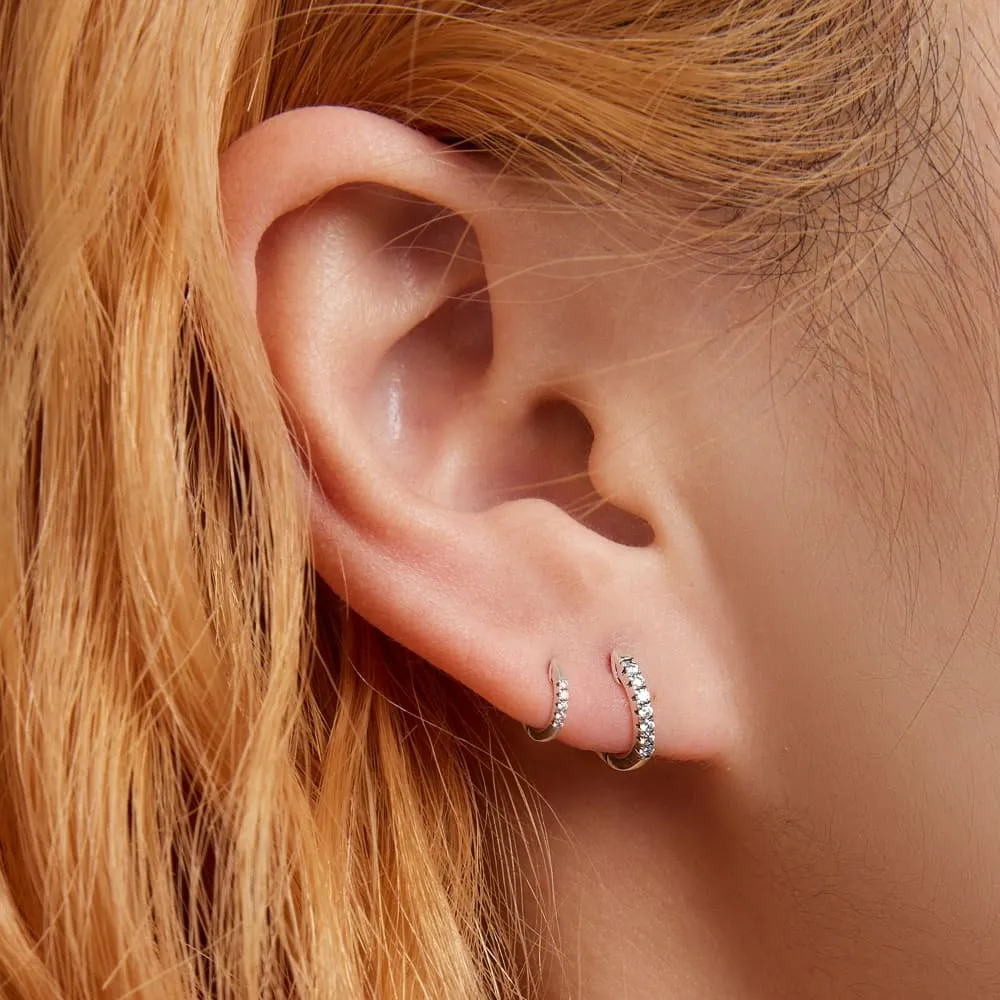 Boxed Solid 925 Signature Silver Twisted Crystal String Ring & Risma Huggie Earrings
