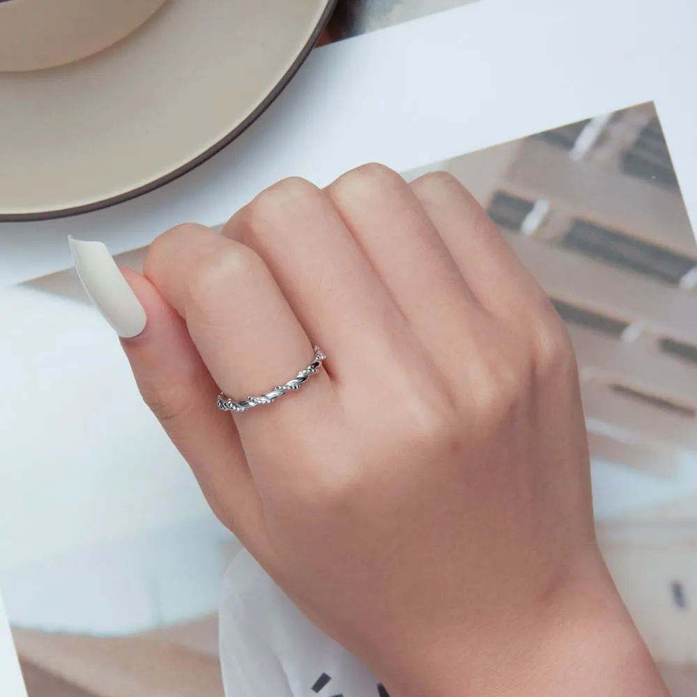 Boxed Solid 925 Signature Silver Twisted Crystal String Ring & Risma Huggie Earrings