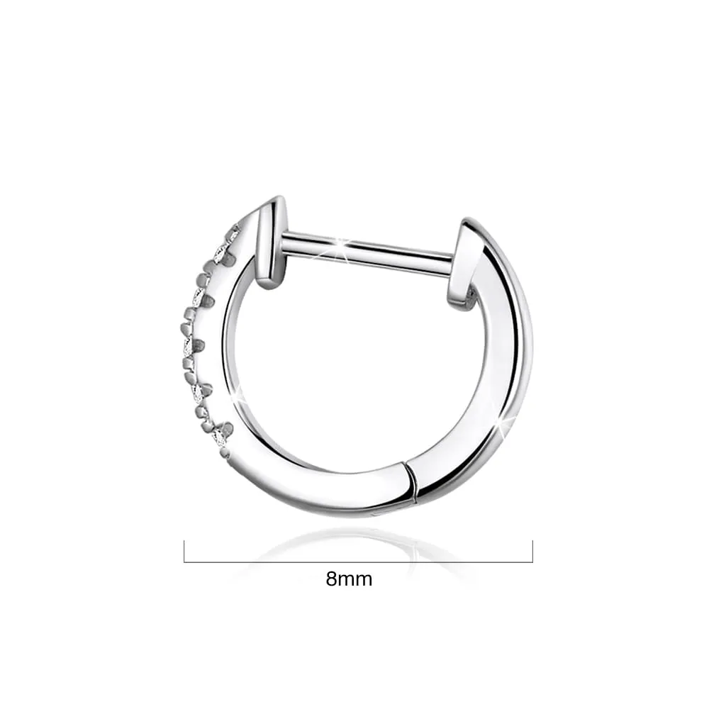 Boxed Solid 925 Signature Silver Twisted Crystal String Ring & Risma Huggie Earrings