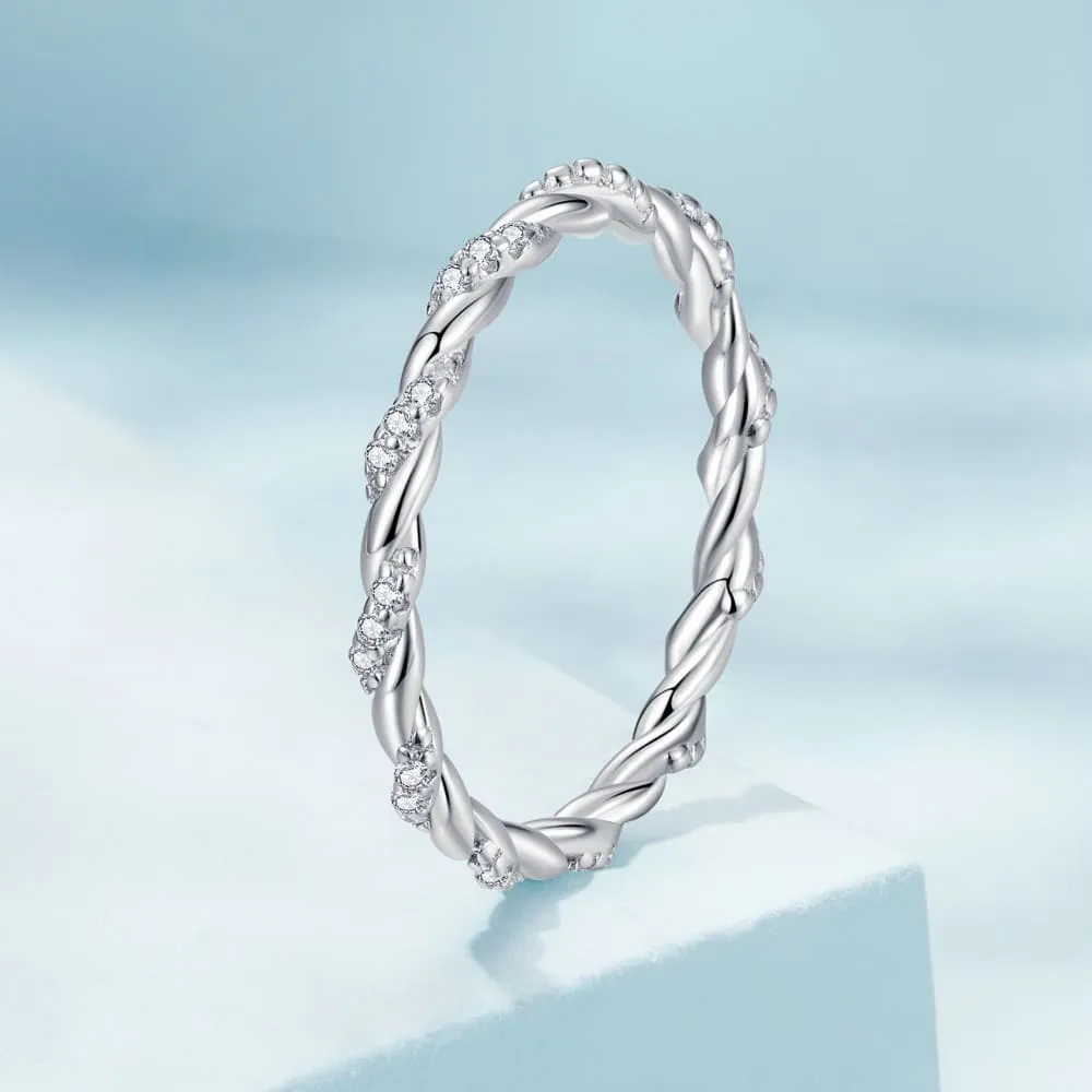 Boxed Solid 925 Signature Silver Twisted Crystal String Ring & Risma Huggie Earrings