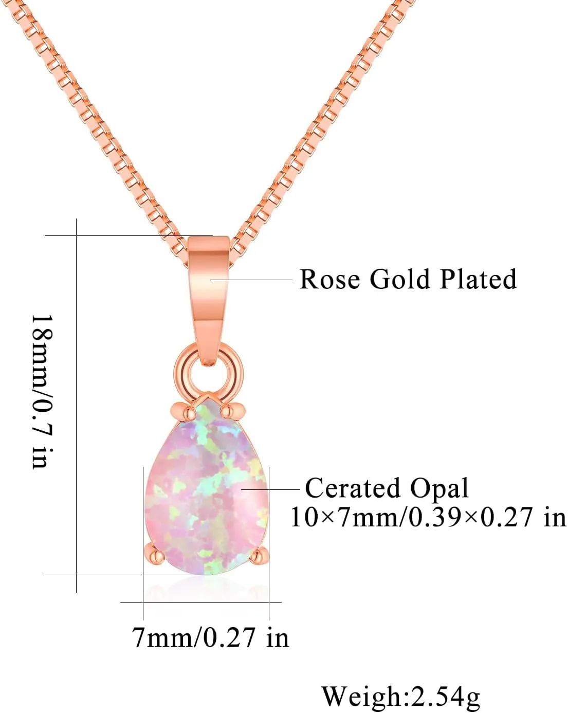 CiNily Opal Pendant Necklace for Women Multi-colored Teardrop Birthstone Necklaces 14K Rose Gold/Gold Plated Dainty Simple Gold Chian Necklace, Birthday Anniversary Wedding Gifts 7x10mm