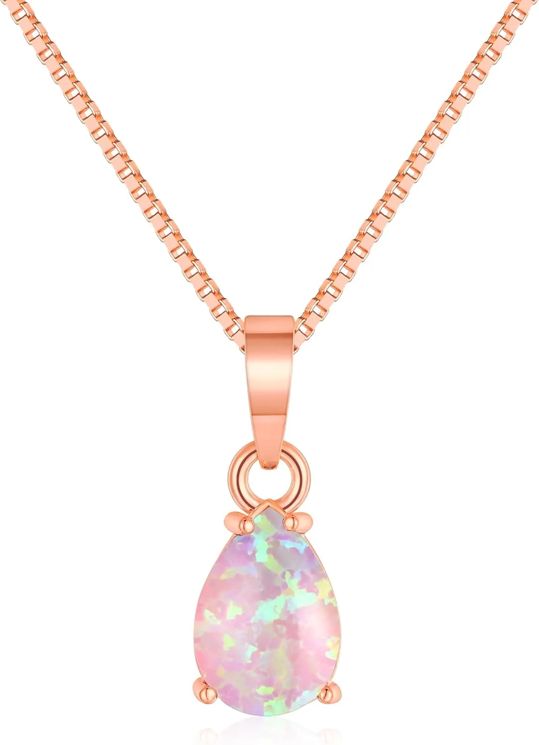 CiNily Opal Pendant Necklace for Women Multi-colored Teardrop Birthstone Necklaces 14K Rose Gold/Gold Plated Dainty Simple Gold Chian Necklace, Birthday Anniversary Wedding Gifts 7x10mm