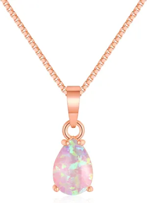 CiNily Opal Pendant Necklace for Women Multi-colored Teardrop Birthstone Necklaces 14K Rose Gold/Gold Plated Dainty Simple Gold Chian Necklace, Birthday Anniversary Wedding Gifts 7x10mm