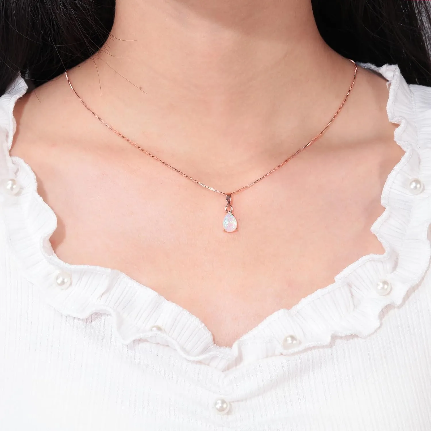 CiNily Opal Pendant Necklace for Women Multi-colored Teardrop Birthstone Necklaces 14K Rose Gold/Gold Plated Dainty Simple Gold Chian Necklace, Birthday Anniversary Wedding Gifts 7x10mm